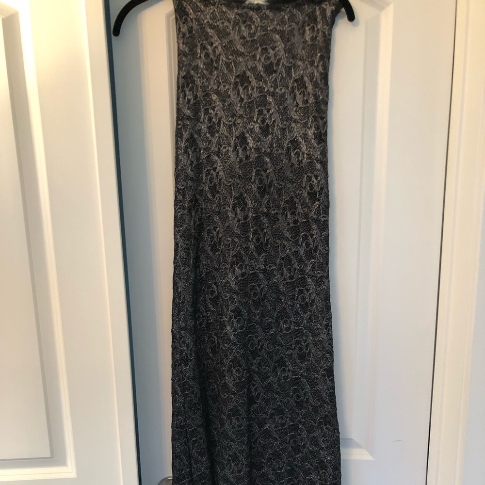 Nightcap metallic gray lace maxi bodycon skirt